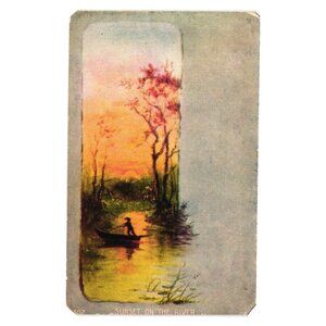Antique Sunset On The River Art Postcard Handwritten Used Divided Back Vintage